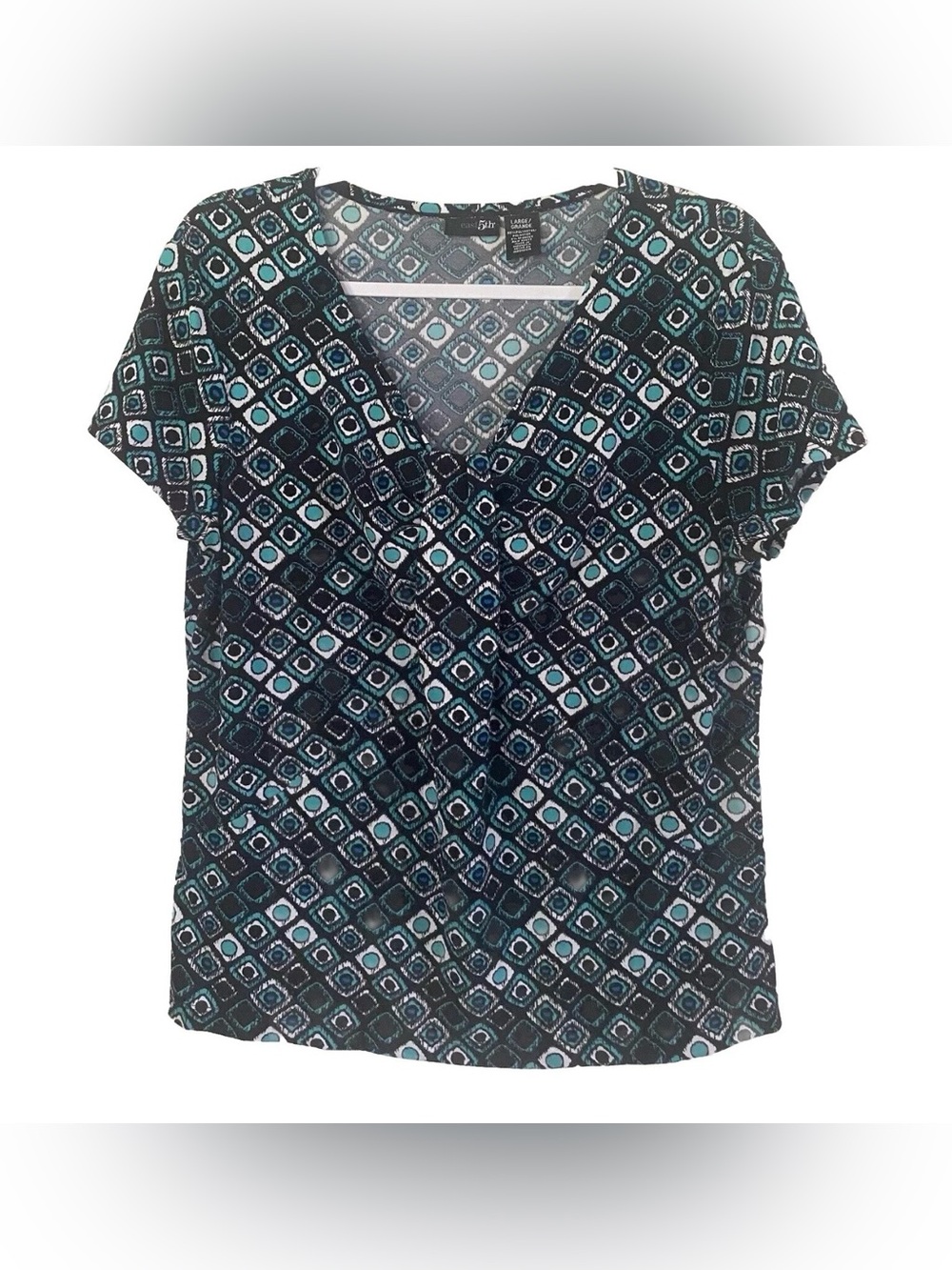 East 5th Teal & Black Geometric Short-Sleeve Top